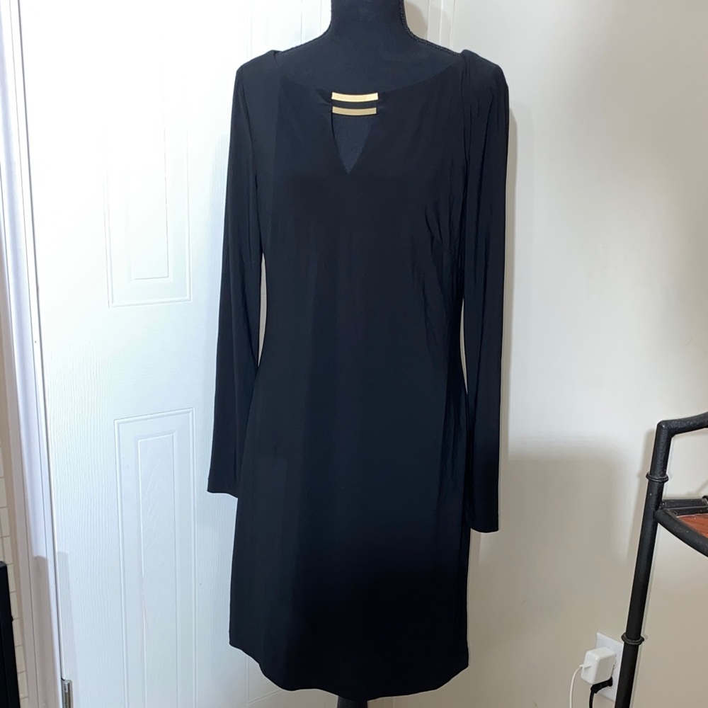 Vince Camuto Black Long Sleeve Dress with Gold Accent